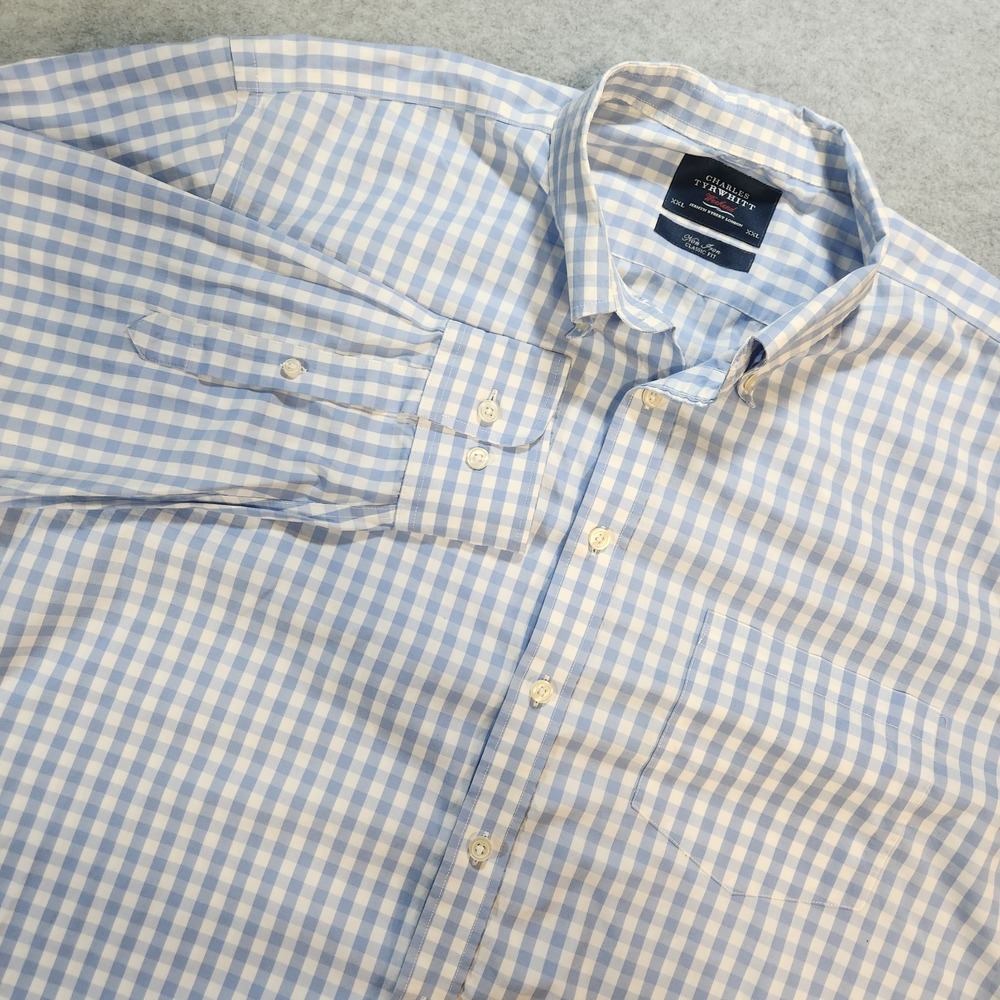 Charles Tyrwhitt Mens XXL Classic Fit Button Down Shirt Blue Gingham Weekend